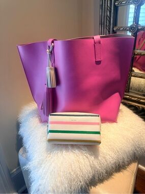 Kate Spade Foster Court Tasha Large Pink Leather Tote Bag Tassels- Bonus Case